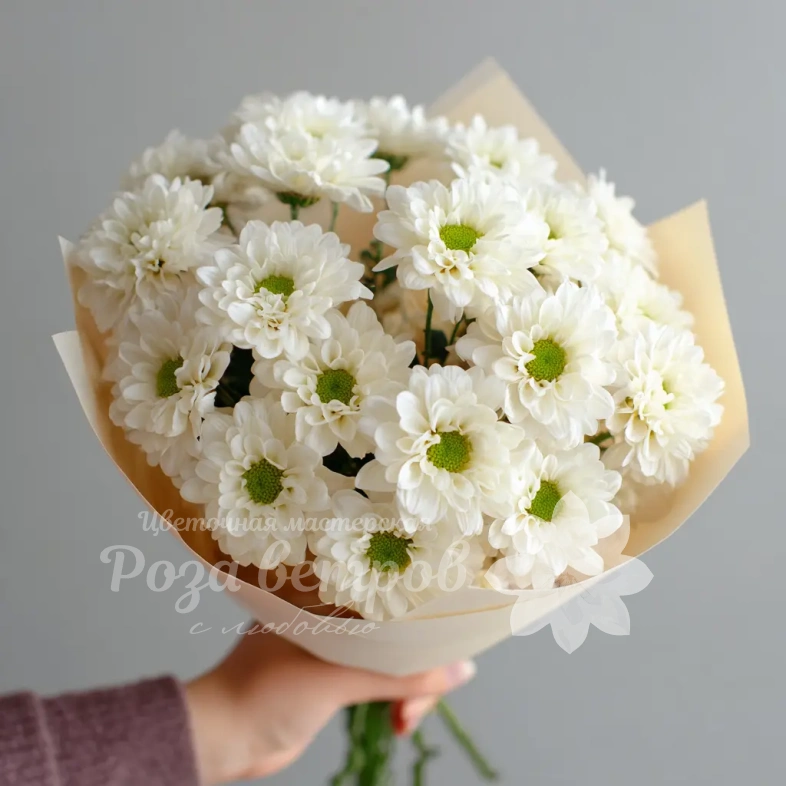 Монобукет из белых хризантем