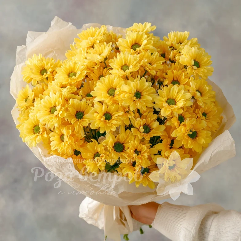 Монобукет из желтых кустовых хризантем