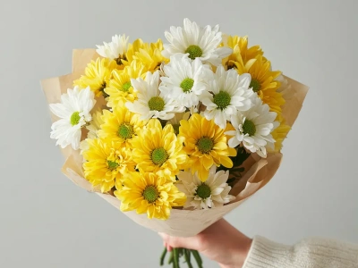 Монобукет из хризантем «Лучик солнца»