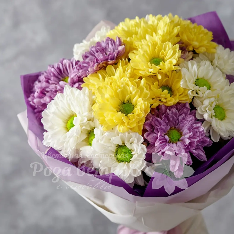 Монобукет из хризантем &laquo;Сиреневый рассвет&raquo;