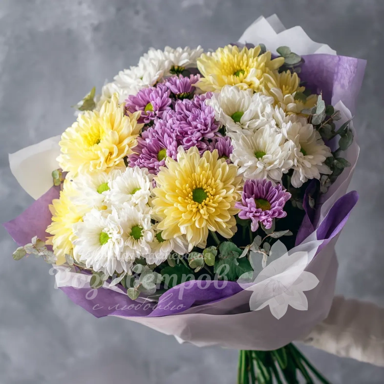 Монобукет из хризантем &laquo;Сиреневый рассвет&raquo;