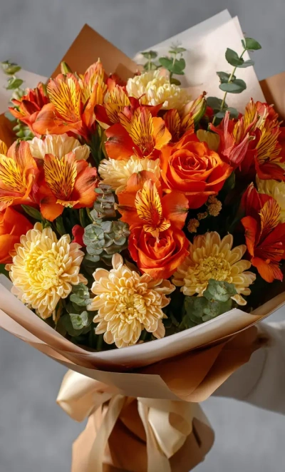 Букет с альстромериями «Тропический акцент»