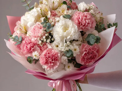 Букет с гвоздиками «Нежный румянец»