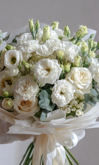 Букет с эустомами «Светлая вуаль»