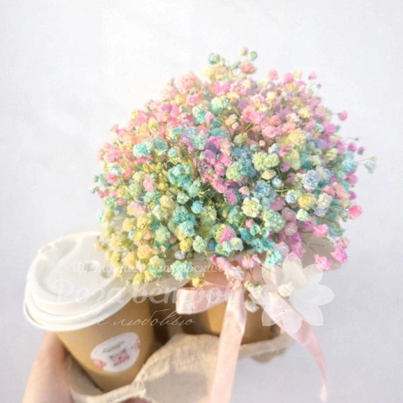 Комбо кофе + композиция из гипсофилы