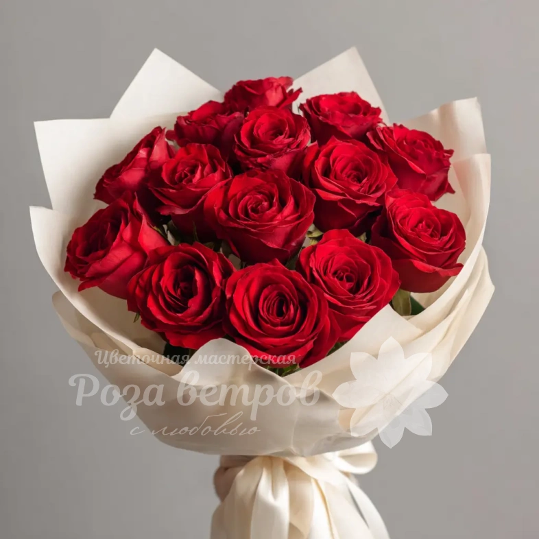 15 красных роз 60 см