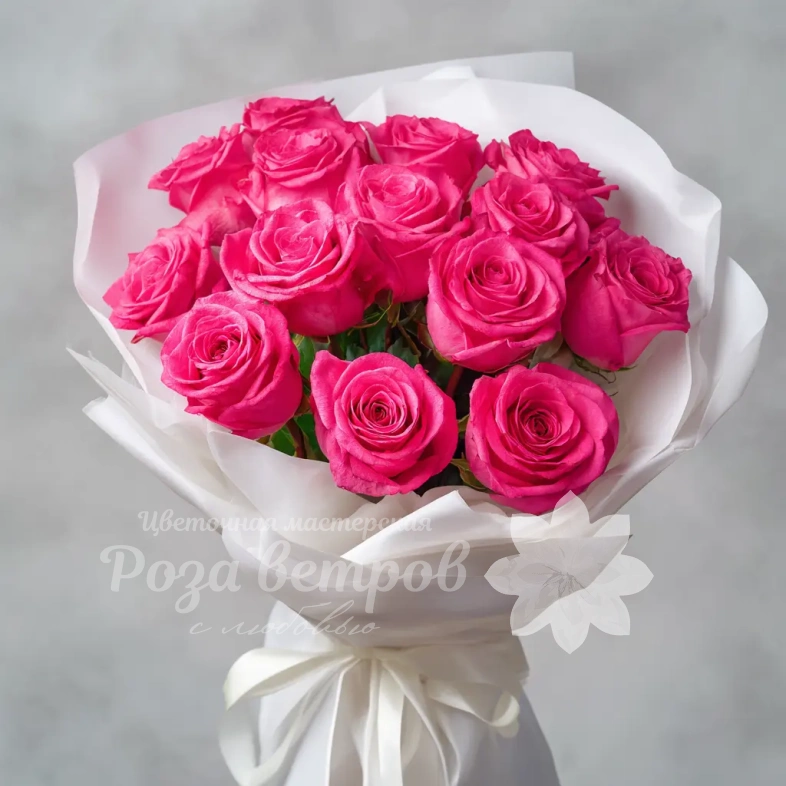 15 розовых роз 50 см